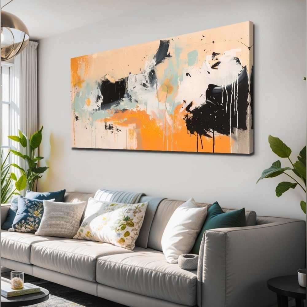 Stunning Orange & Black Abstract Canvas Art - 24"x48"